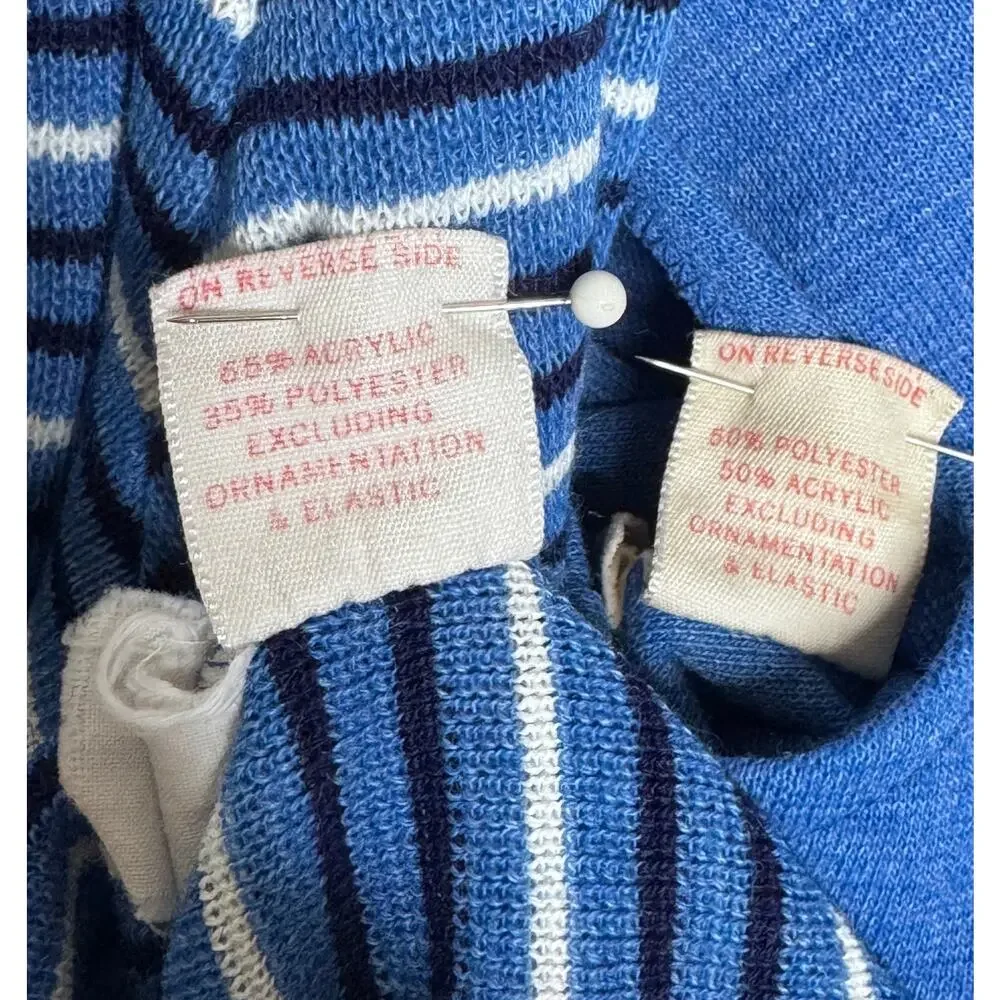 1970s Pic-Nics by Her Majesty Blue Knit Jumpsuit Turtleneck Set USA XS